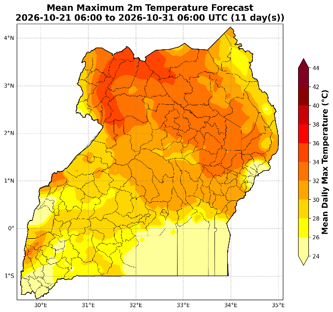 Maximum temperature map, 21st – 31st October 2026